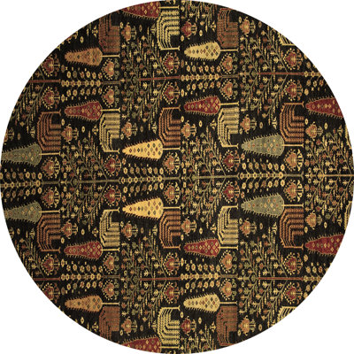 Tapis oriental oriental noir / brun 8 pi fabriqué à la machine