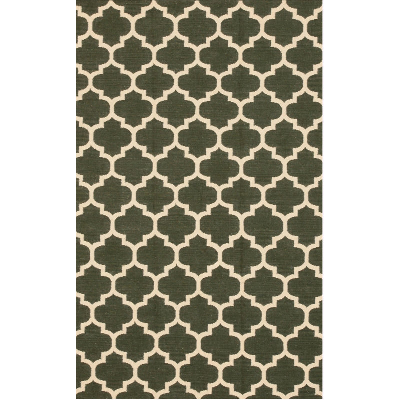 Flatweave Wool Geometric Area Rug, Green, Rectangle 9' x 12'