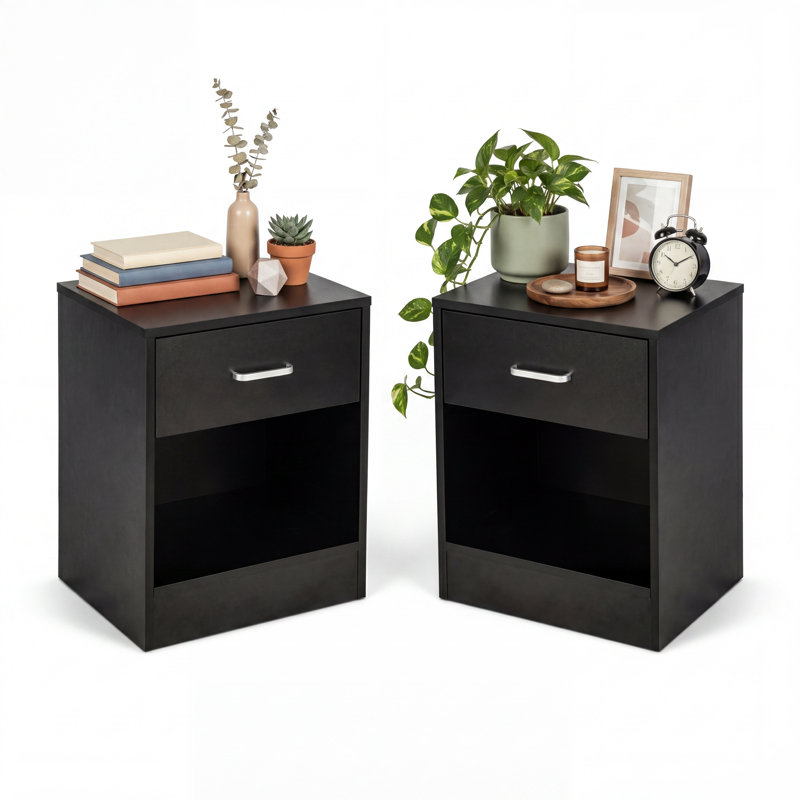 15.8" Wide Night Stand(Set of 2), Black