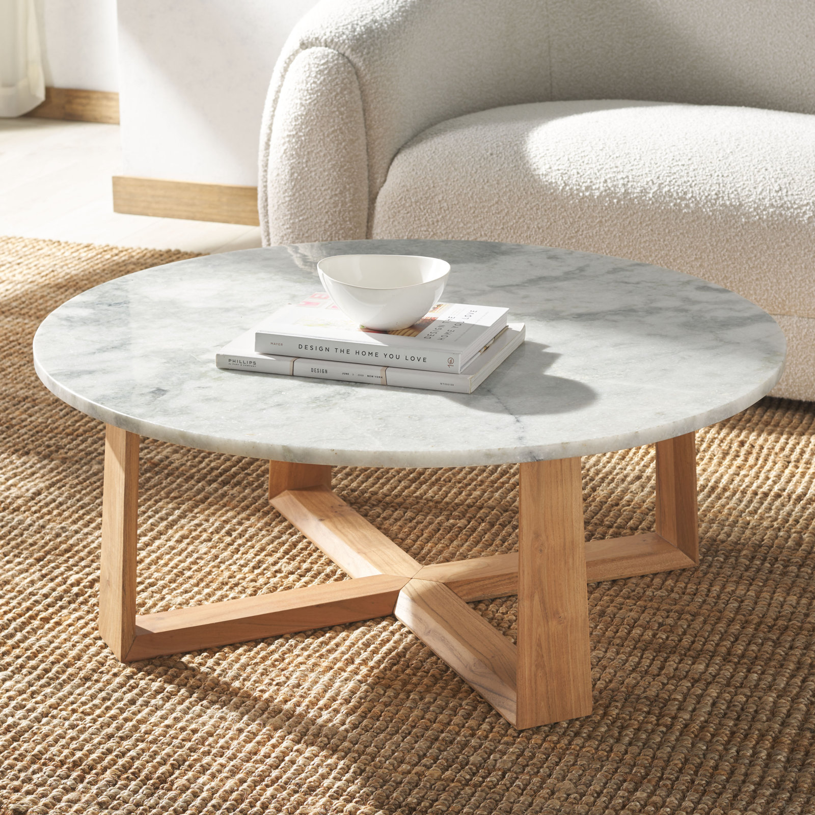 Baudelaire Coffee Table, Natural, White Gray Marble