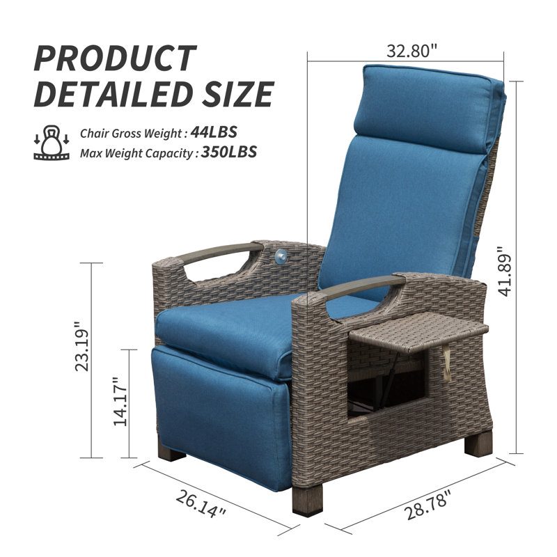 Recliner Patio Chair with Cushions, Blue