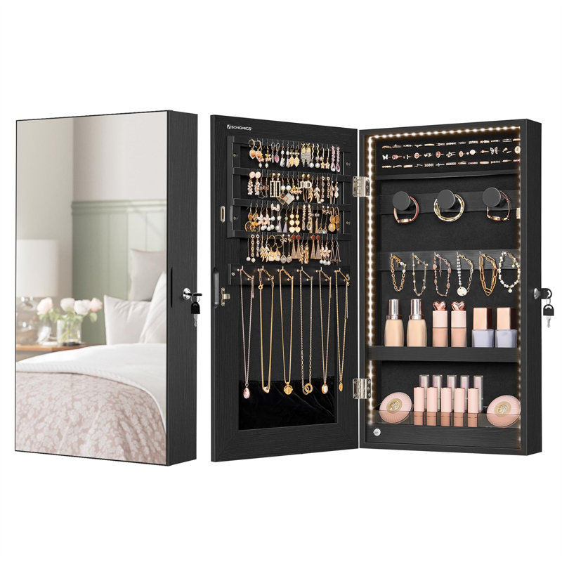 Armoire à bijoux noire de 26 pouces avec lumières DEL et compartiment secret - un cadeau parfait pour toute occasion