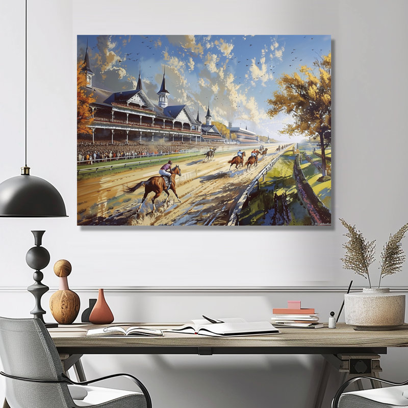 Margrie - Horse Racing Wall Art, 24" H x 32" W x 1" D, Wrapped Canvas