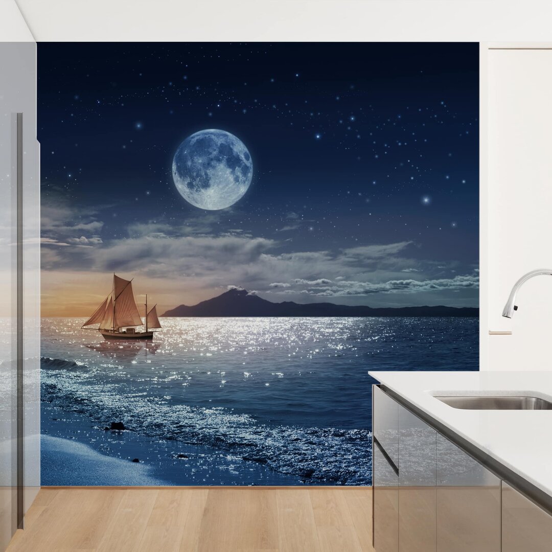 Strukturierte Fototapete Moon Night Sea 1,92 m x 192 cm