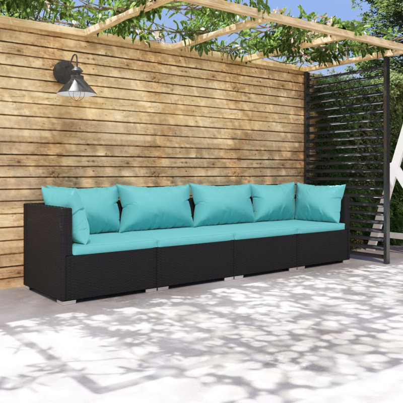 4 Piece Sofa Seating Group, Blue, Black