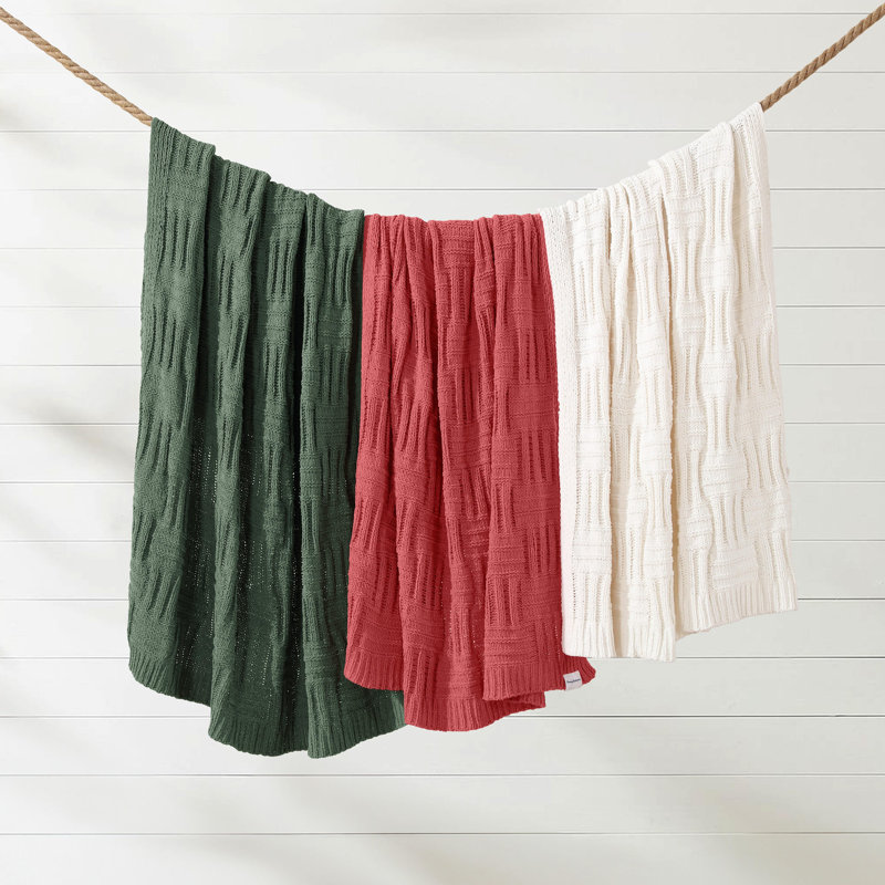 Knitted Throw Blanket, Green