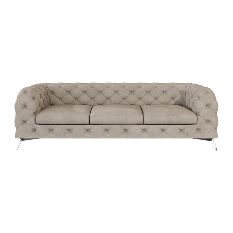 Chesterfield Sofa  3 Seater with Silver Metal Legs, Dark Cream