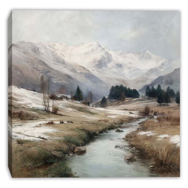«Highland Snow Stream Mountain», art mural sur toile, 40 po x 40 po