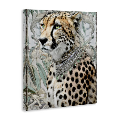 Art mural sur toile de style nouveau guépard avec collier, design par Annabelle Hall