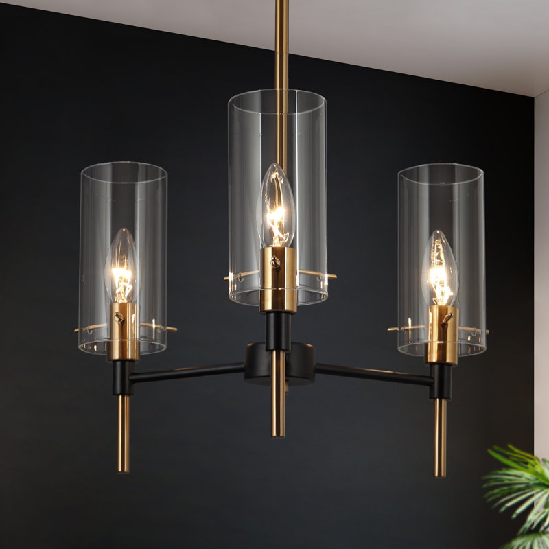 Lustre linéaire moderne à 3 lumières Satilla, Noir mat / laiton