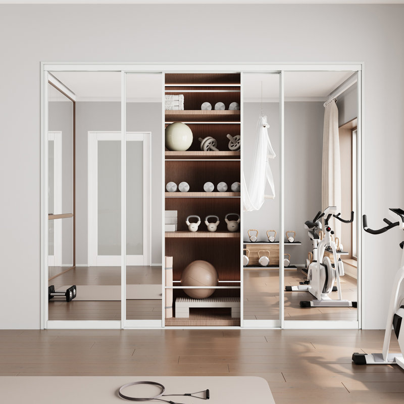 96 po x 80 po H 1 porte de garde-robe coulissante à miroir en aluminium blanc avec trousse de quincaillerie d'installation sans assemblage requis
