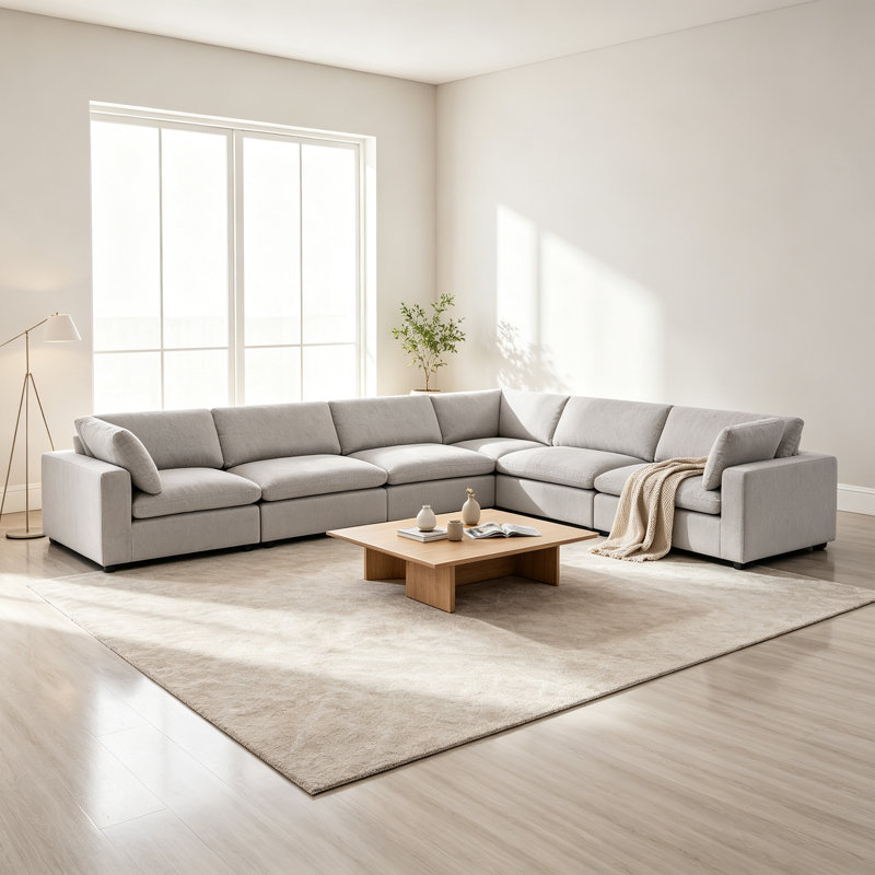 Canapé modulaire rembourré avec coussins Nuccio, Gris clair