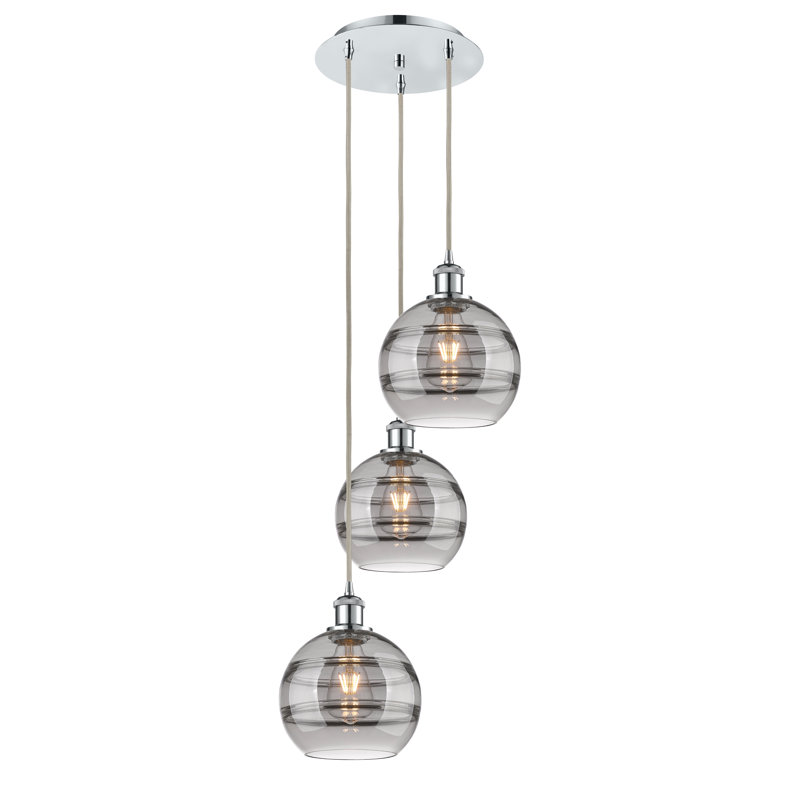 Luminaire suspendu en grappe à 3 lumières Chartoff, Gris fumée clair, H 30,38 po x l 14,5 po x P 14,5 po, Chrome poli