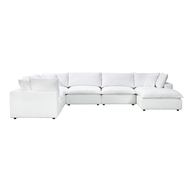 Ellaria Upholstered U-Shaped Sectional Reversible, White Polyester