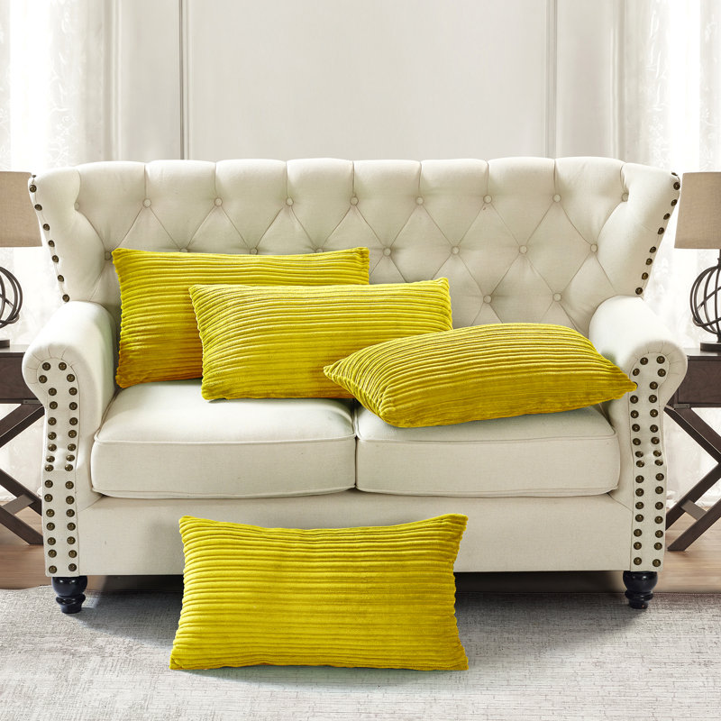 Housse de coussin rectangulaire en flanelle nervurée, Cari citron