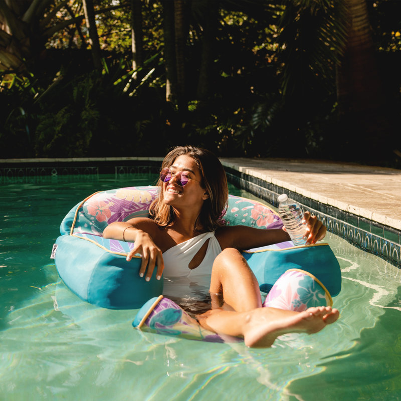 Aqua Tropical Hibiscus Mesh Lazy Lounger with Headrest and Footrest