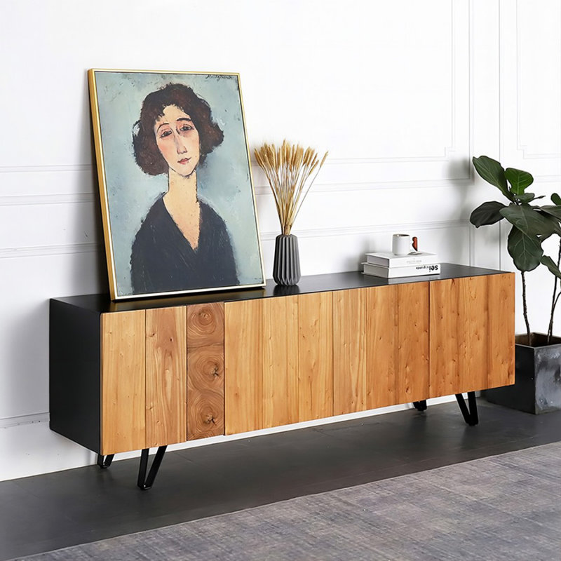 Meuble télé moderne en bois massif, H 23,62 po x L 70,87 po x l 15,75 po