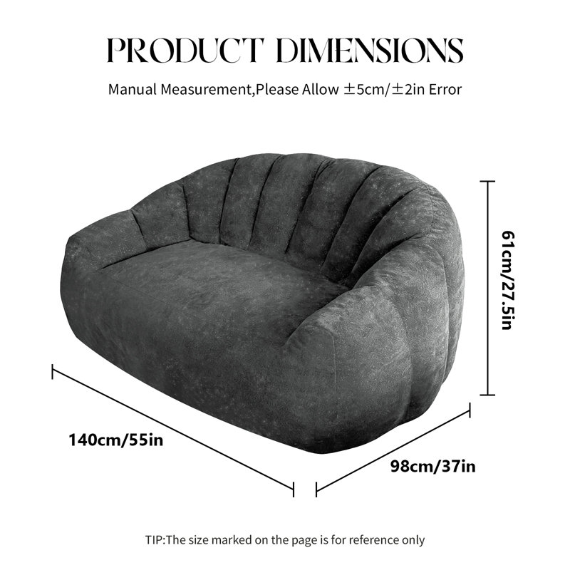 Pouf poire surdimensionné à 2 places avec revêtement en chenille douce, canapé lounge profond avec rembourrage en mousse haute densité, canapé de sol confortable pour salon, chambre à coucher, salle de jeux et bureau à domicile
