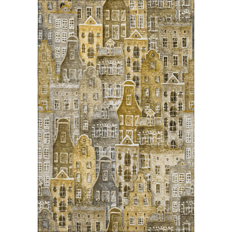 Tapis brun Cerrito AMF600 de qualité supérieure lavable à la machine, Rectangulaire 8 pi x 10 pi
