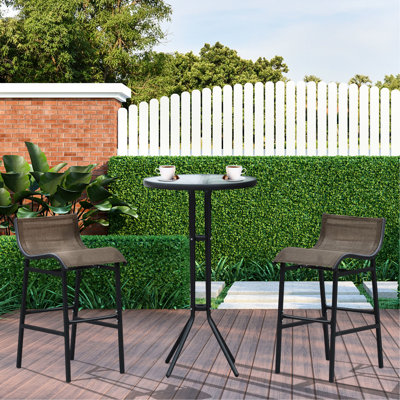 2 bistro hauteur bistro, brun clair. 3 meubles de patio avec table ronde et 2 chaises. Pour tous les temps, les arrière-cours idéales, les jardins, les balcons, les vérandas et la piscine. Assise confortable et tissu en filet Relax