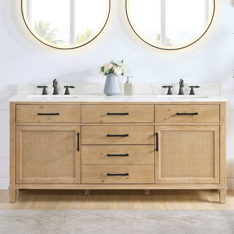 Calacatta White Quartz Double Vanity Top with Sink Holes