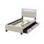 Lit plateforme simple tapissier avec structure à DEL et 2 tiroirs, tissu de lin, beige