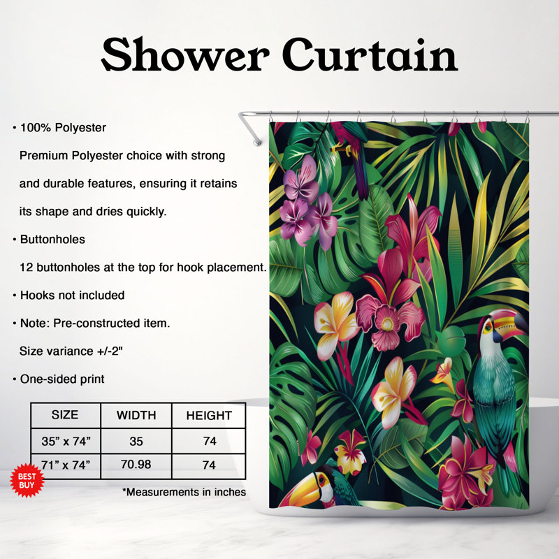 Pink Tropics - Rideau de douche Premium, H 74 po x l 71 po