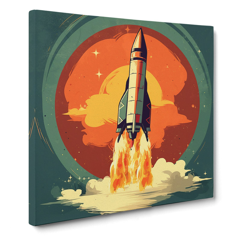 Rocket Retro Art No.1 - Wrapped Canvas - Framed Print, 35cm H x 35cm W