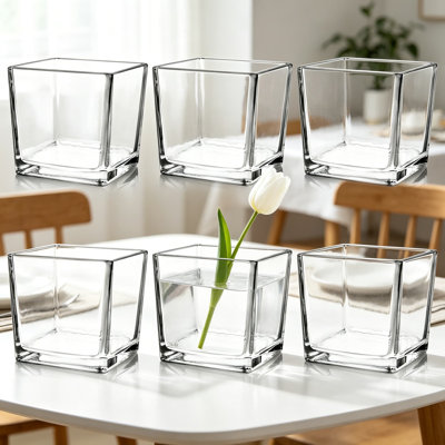 Ensemble de 6 vases carrés en verre 5 x 5 x 5 pouces, vases à fleurs transparents pour centres de table, porte-bougies pour les fêtes de mariage, décoration intérieure