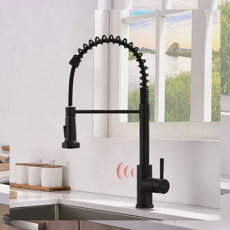 Touchless Kitchen Faucet,Hands Free Automatic Smart Kitchen Faucet Black Smart Kitchen Faucet, Black