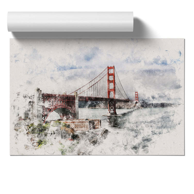 Golden Gate Bridge Watercolour - Frameless Print, 30cm H x 42cm W x 0.1cm D
