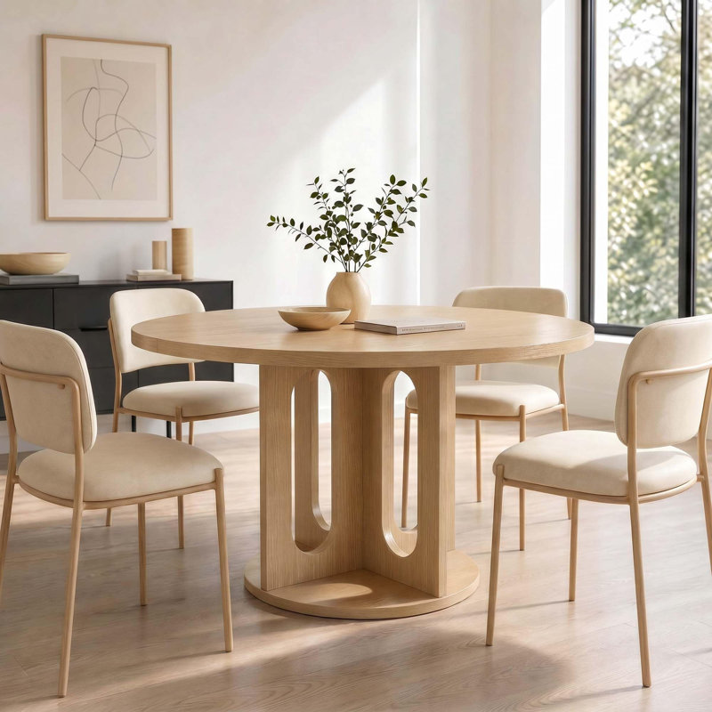 Table de salle à manger ronde de 47 pouces avec base à piédestal, table de petit-déjeuner circulaire pouvant accueillir de 4 à 6 personnes, table intérieure polyvalente pour la cuisine, la salle à manger et le salon, naturel