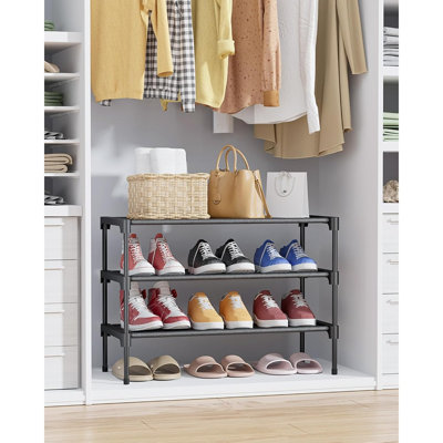 3-Tier 27.5" Non-Woven Shoe Rack – Stackable Shoe Organizer for Closet & Entryway
