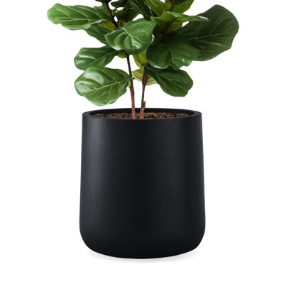 Kute Nest Indoor/Outdoor Contract Grade Small Conico Fiberstone Planter H13" x D12.6" (Tricorn Black) - Pot Opening 10"
