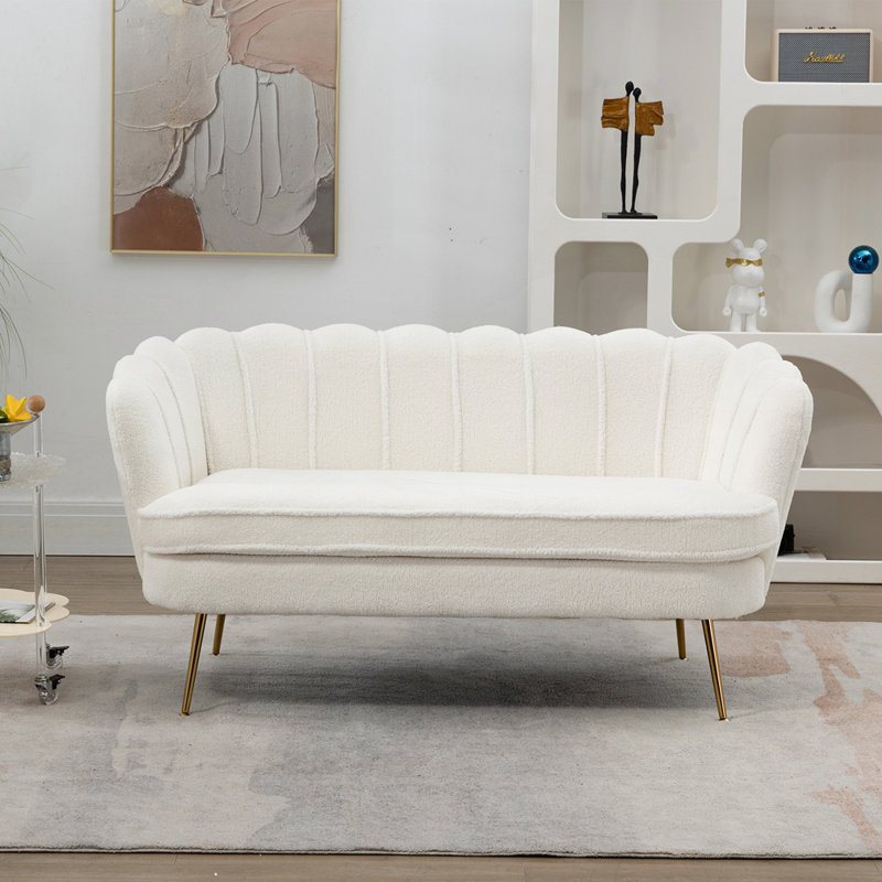 Petit canapé moderne avec repose-pieds et pieds en métal, Ivoire ivoire