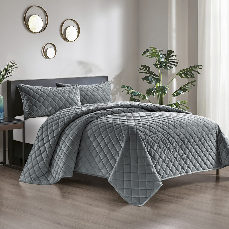 Ensemble de courtepointe Pointehaven, Courtepointe pour lit simple + 1 taie décorative , Gris argenté