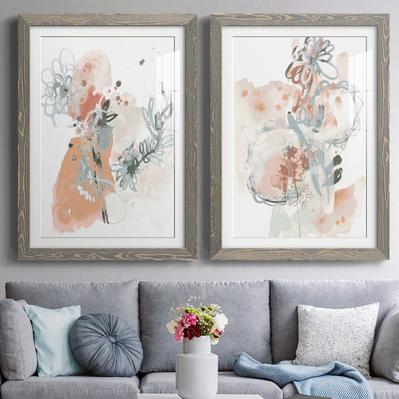 «Petal Drift I-Premium», reproduction encadrée prête à être accrochée, H 27,5 po x l 75 po x P 1,5 po, Gris