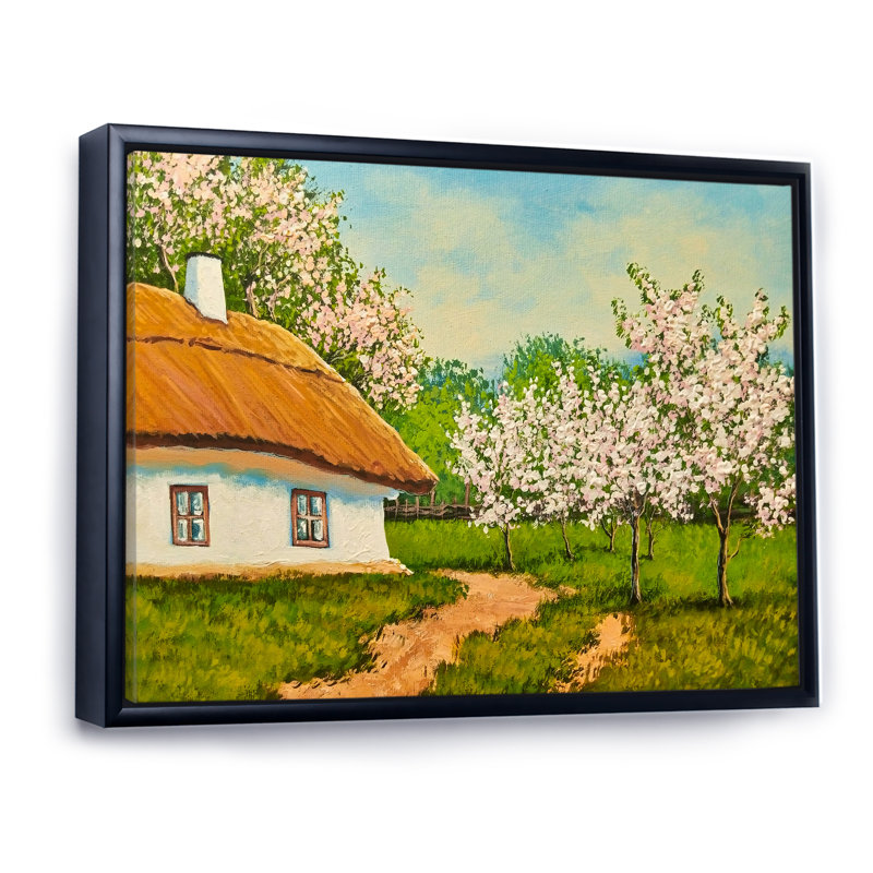 Printemps, paysage, maison, reproduction d'art sur toile, H 24 po x l 36 po x P 1 po, Cadre flottant noir