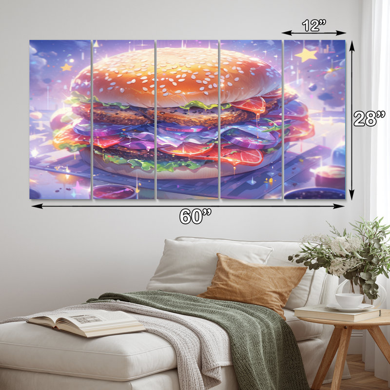 Burger Heaven - Repas et pique-nique, reproduction sur toile - 5 panneaux égaux