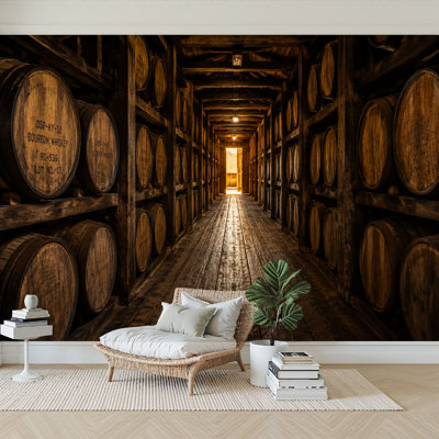 Wall Mural Peel and Stick Wallpaper Barrels Bourbon Whiskey Self-Adhesive Removable Contact Paper Wall Decor for Living Room Bedroom 100"H x 144"W