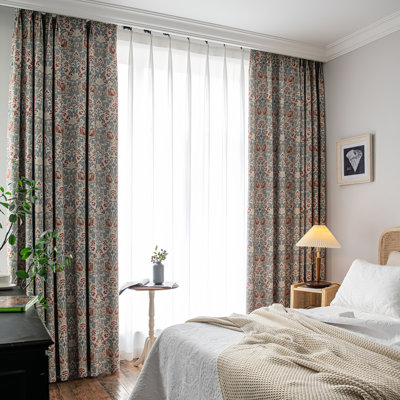 Kyle Room Darkening Floral Cotton Blend Curtain Pair (Set of 2)