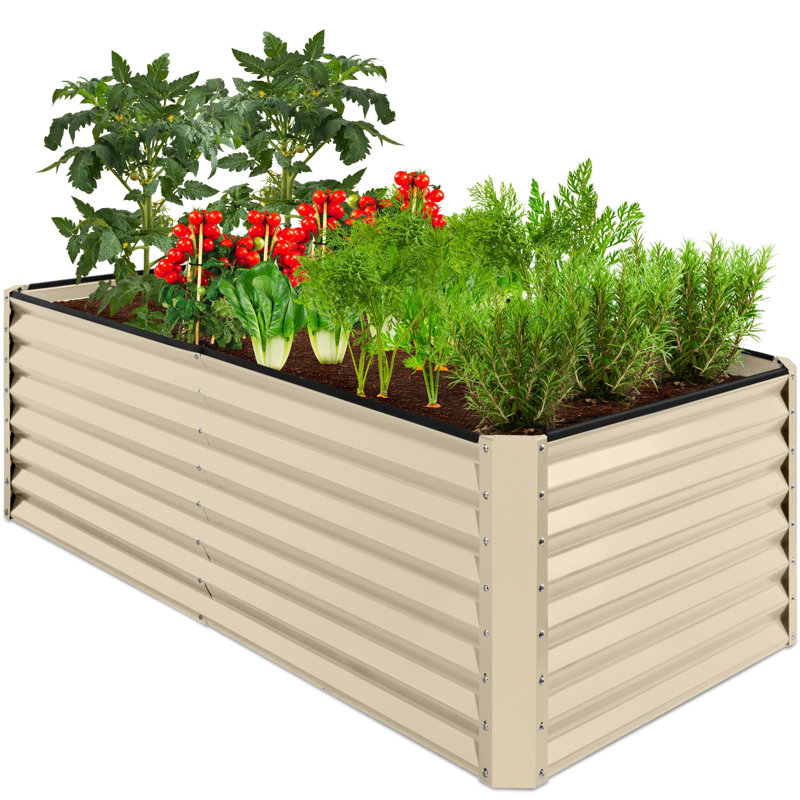 Rosonda Outdoor Metal Raised Planter Box, Beige, 24" H x 96" W x 48" D
