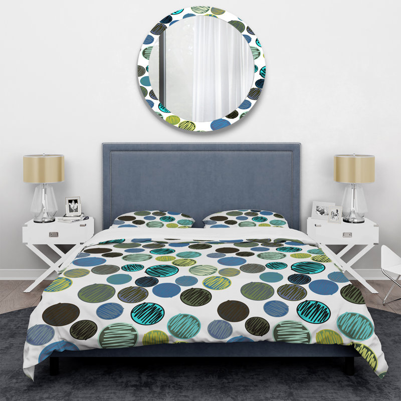Motif de cercle bleu - ensemble de housse de couette abstrait - polyester microfibre