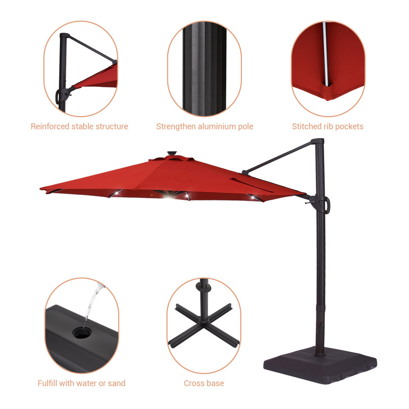 Parasol en porte-à-faux avec base Daarina, Rouille rouge