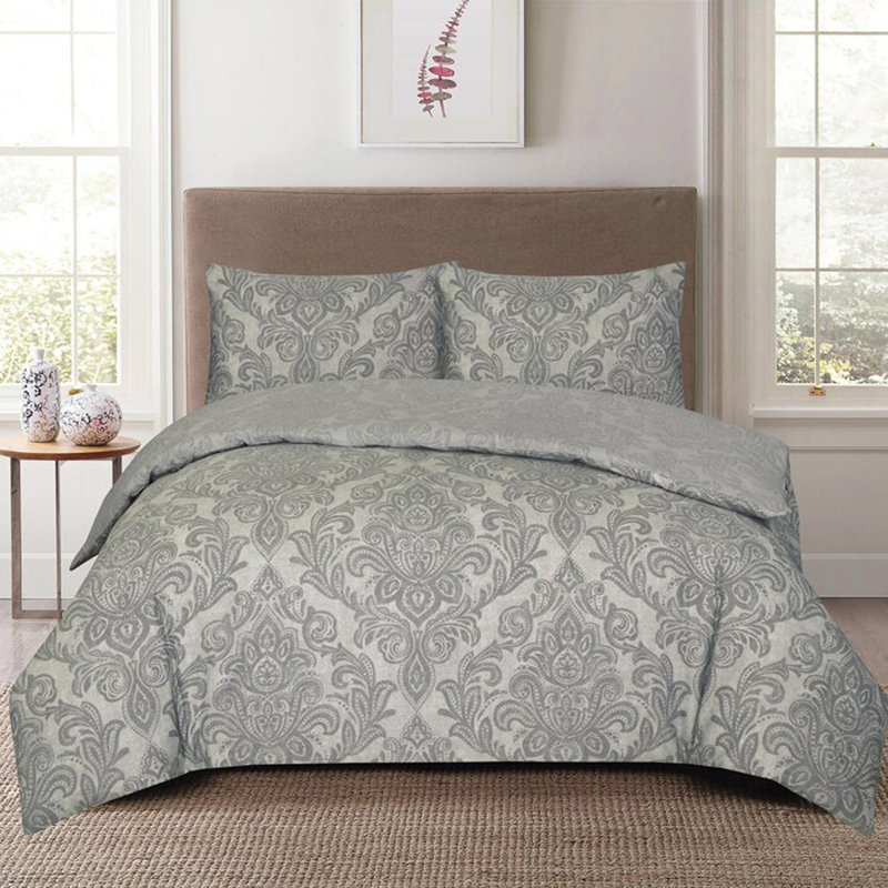 Duvet Cover Set with Pillowcases Cotton Rich Damask Pattern Bedding Soft Easy Care Wrinkle Resistant and Durable, Beige