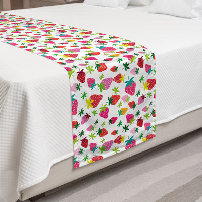 Ambesonne Fruit Bed Runner Cartoon Strawberries Pink Mustard