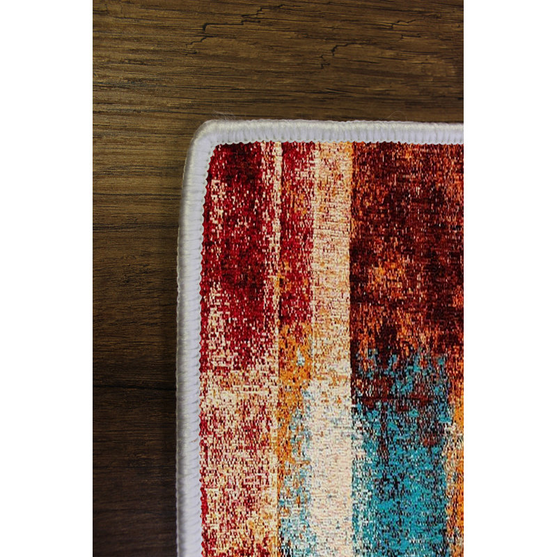 Rectangle Hall Abstract Machine Braided Polyester Area Rug in Blue/Orange/Red, Rectangle 2' x 3'3"