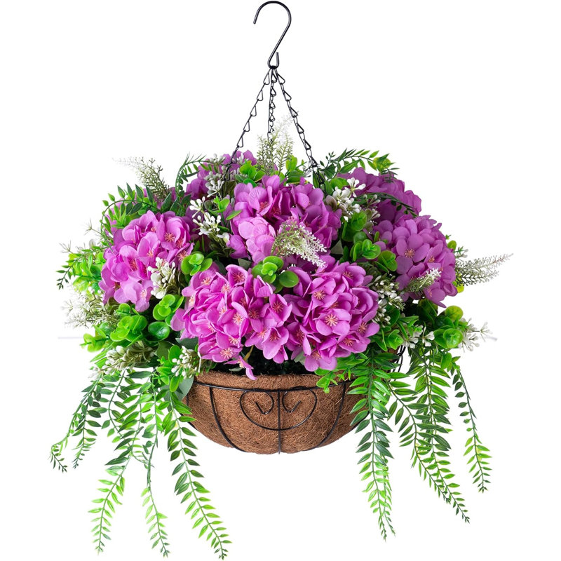 Hanging Basket Arrangement in Basket, Purple