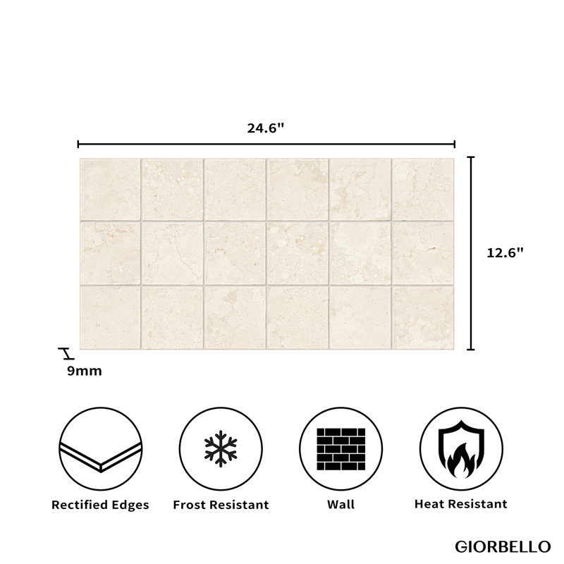 Carreau de porcelaine émaillée espagnol 12 po x 24 po (5 PCS, 10,76 pieds carrés / caisse), Blanc