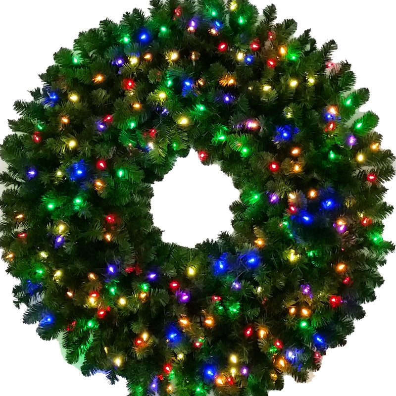 Couronne de Noël lumières incandescentes en PVC, Transparent / blanc chaud, H 48 po x l 48 po x P 6 po